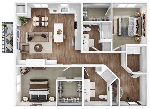 Floor plan for 2 beds, 2 baths, 1313 sqft